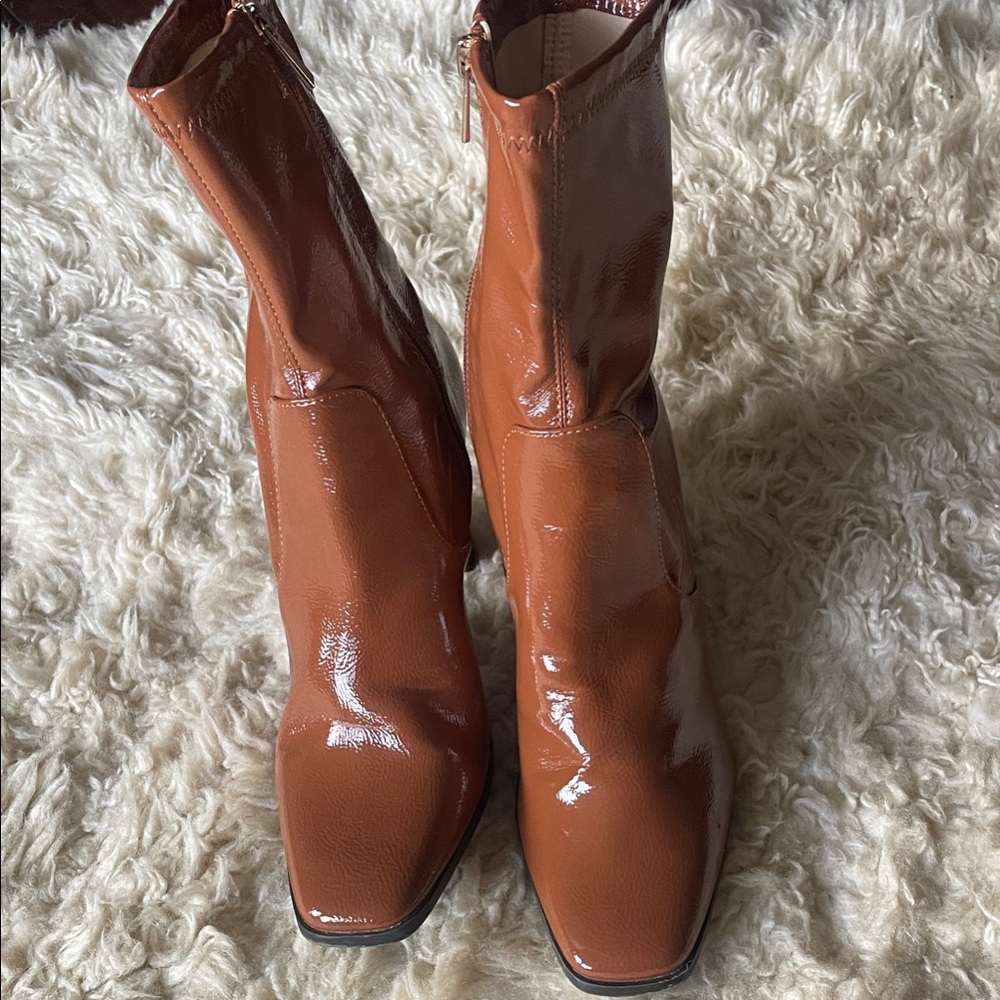 Primark Tan Patent Ankle Boots